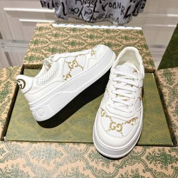 Gucci Maxi GG Canvas and Leather Platform Sneakers 4cm White/Gold 2025 676092 (MD-251219023)