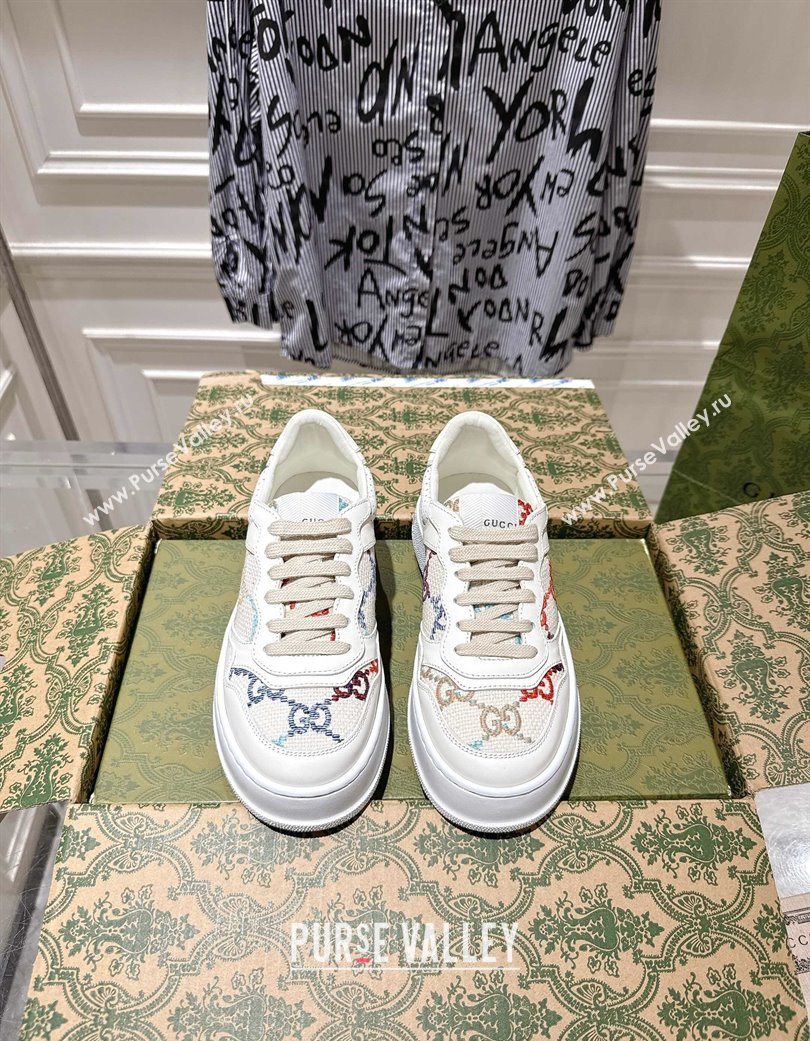 Gucci Maxi GG Canvas and Leather Platform Sneakers 4cm White/Multicolor 2025 676092 (MD-251219024)
