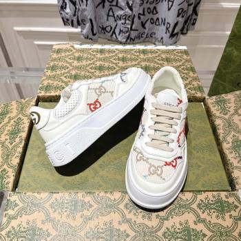 Gucci Maxi GG Canvas and Leather Platform Sneakers 4cm White/Multicolor 2025 676092 (MD-251219024)