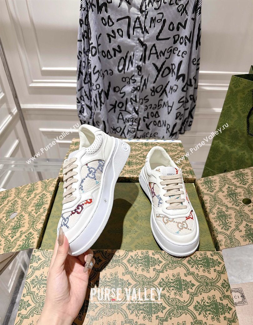 Gucci Maxi GG Canvas and Leather Platform Sneakers 4cm White/Multicolor 2025 676092 (MD-251219024)