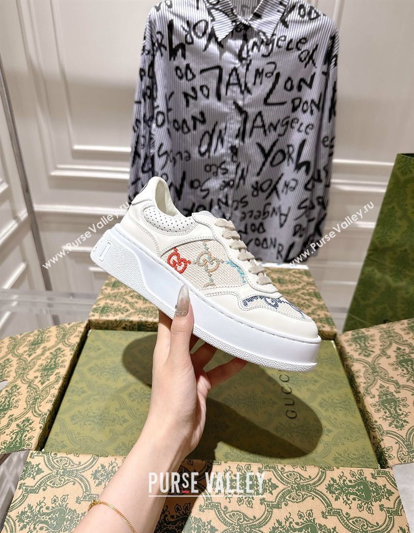 Gucci Maxi GG Canvas and Leather Platform Sneakers 4cm White/Multicolor 2025 676092 (MD-251219024)