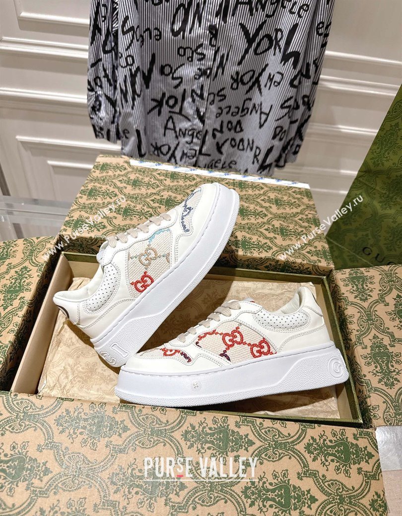Gucci Maxi GG Canvas and Leather Platform Sneakers 4cm White/Multicolor 2025 676092 (MD-251219024)