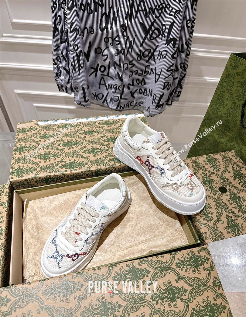 Gucci Maxi GG Canvas and Leather Platform Sneakers 4cm White/Multicolor 2025 676092 (MD-251219024)