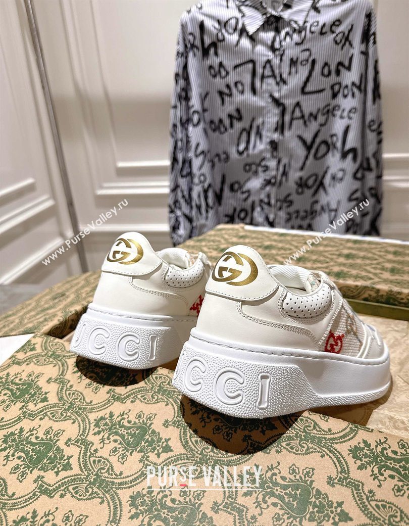 Gucci Maxi GG Canvas and Leather Platform Sneakers 4cm White/Multicolor 2025 676092 (MD-251219024)