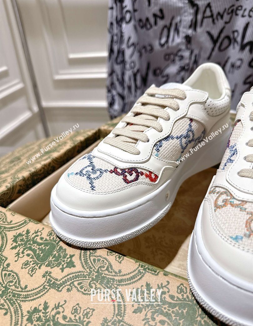 Gucci Maxi GG Canvas and Leather Platform Sneakers 4cm White/Multicolor 2025 676092 (MD-251219024)