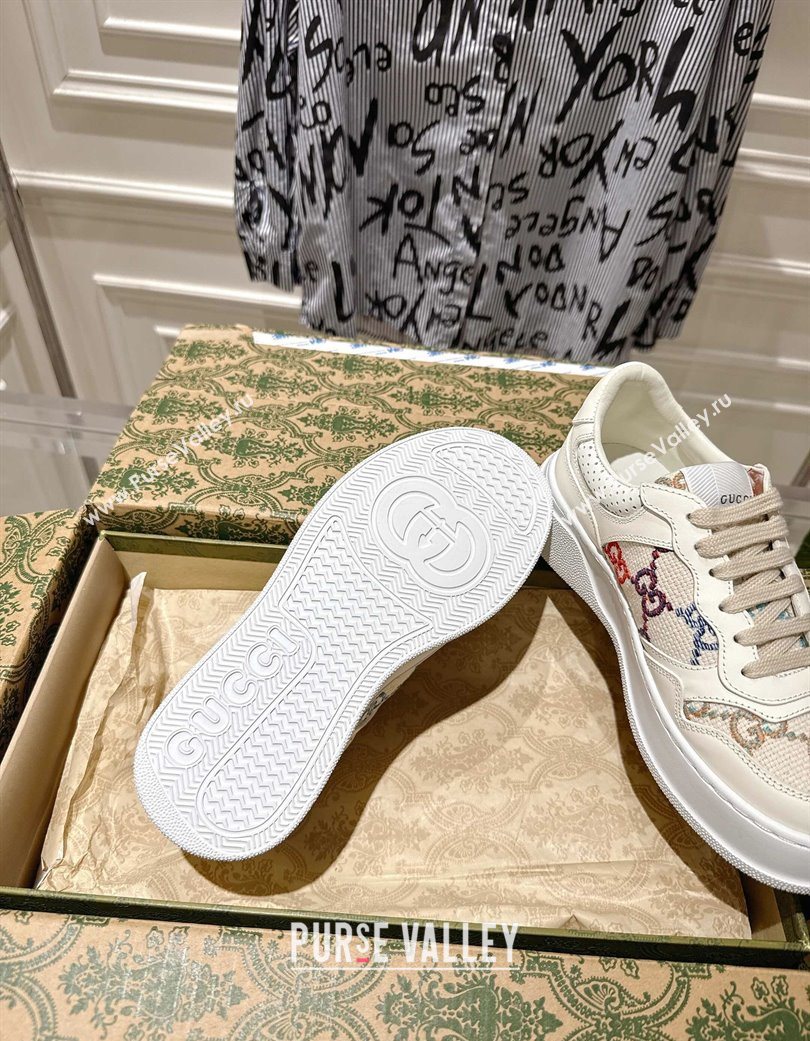 Gucci Maxi GG Canvas and Leather Platform Sneakers 4cm White/Multicolor 2025 676092 (MD-251219024)