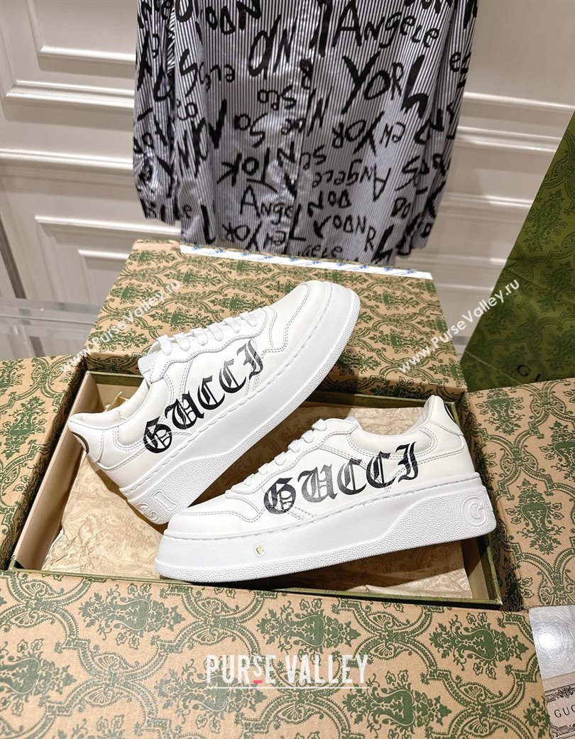 Gucci Printed Leather Platform Sneakers 4cm White/Black 2025 676092 (MD-251219025)