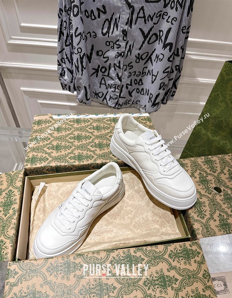 Gucci Printed Leather Platform Sneakers 4cm White/Black 2025 676092 (MD-251219025)