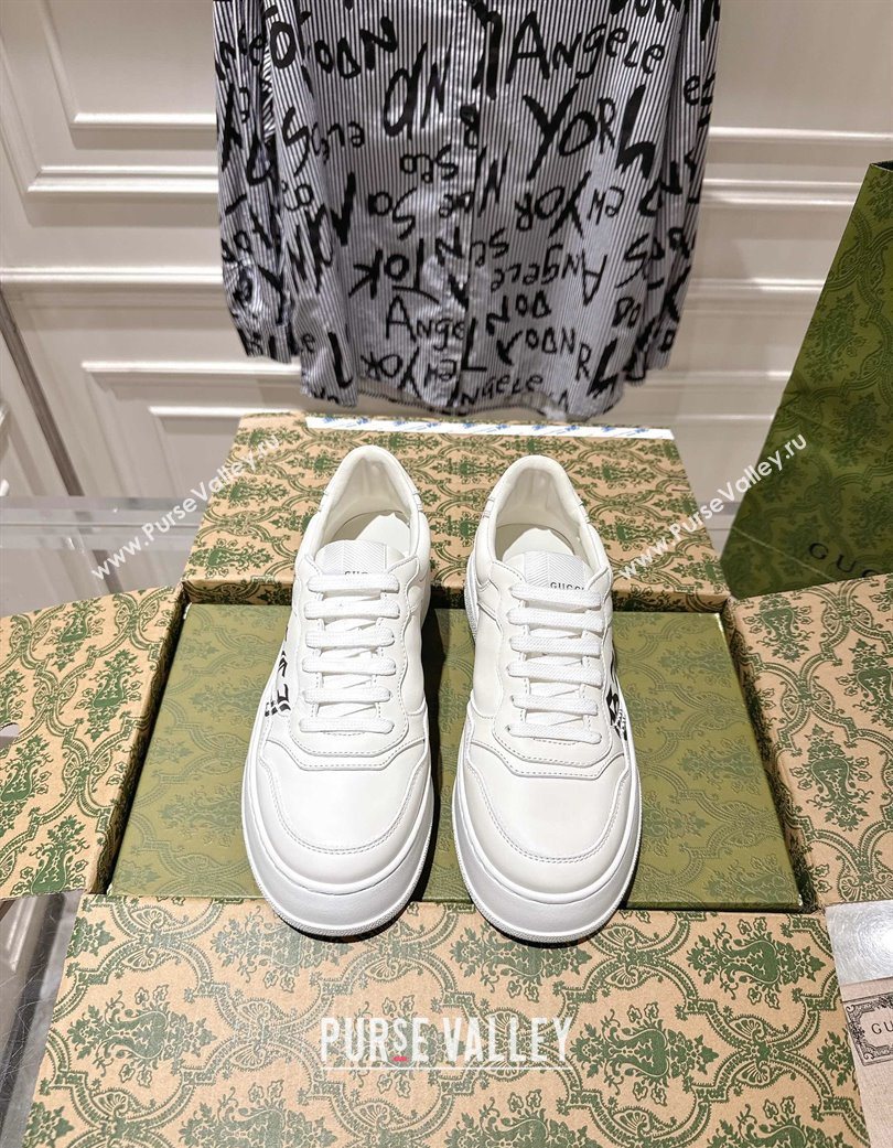 Gucci Printed Leather Platform Sneakers 4cm White/Black 2025 676092 (MD-251219025)