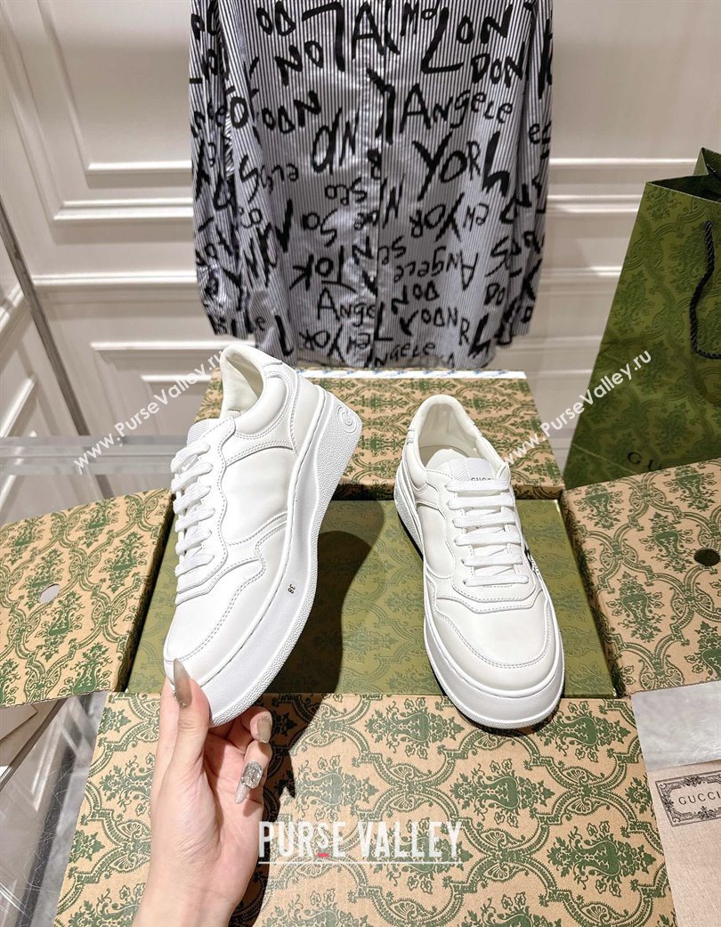 Gucci Printed Leather Platform Sneakers 4cm White/Black 2025 676092 (MD-251219025)