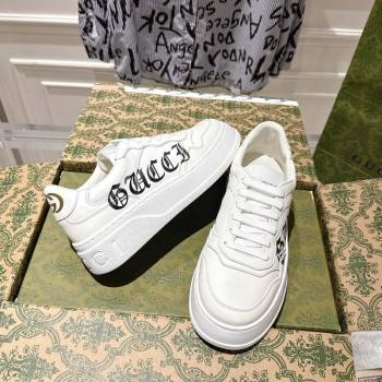 Gucci Printed Leather Platform Sneakers 4cm White/Black 2025 676092 (MD-251219025)