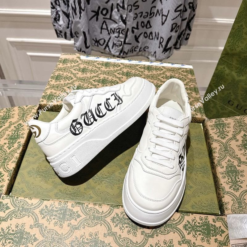 Gucci Printed Leather Platform Sneakers 4cm White/Black 2025 676092 (MD-251219025)