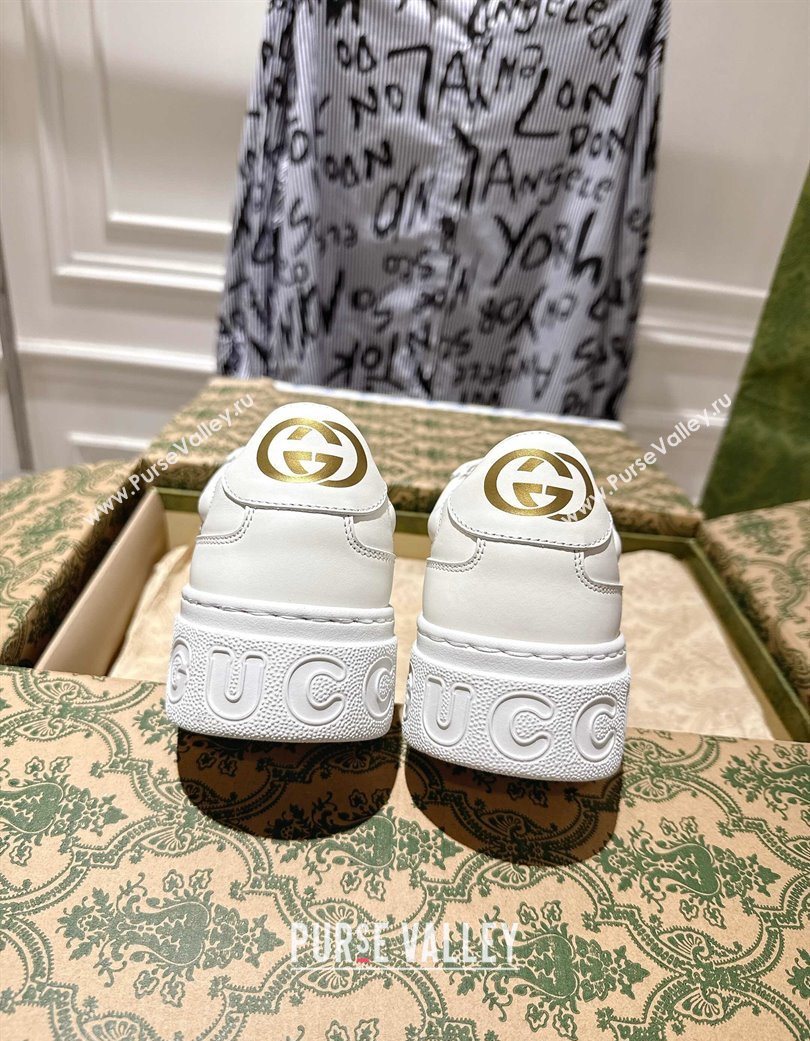 Gucci Printed Leather Platform Sneakers 4cm White/Black 2025 676092 (MD-251219025)