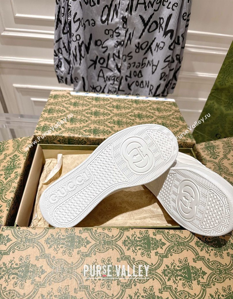 Gucci Printed Leather Platform Sneakers 4cm White/Black 2025 676092 (MD-251219025)