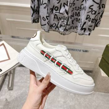 Gucci Printed Leather Platform Sneakers 4cm White/Web 2025 676092 (MD-251219026)