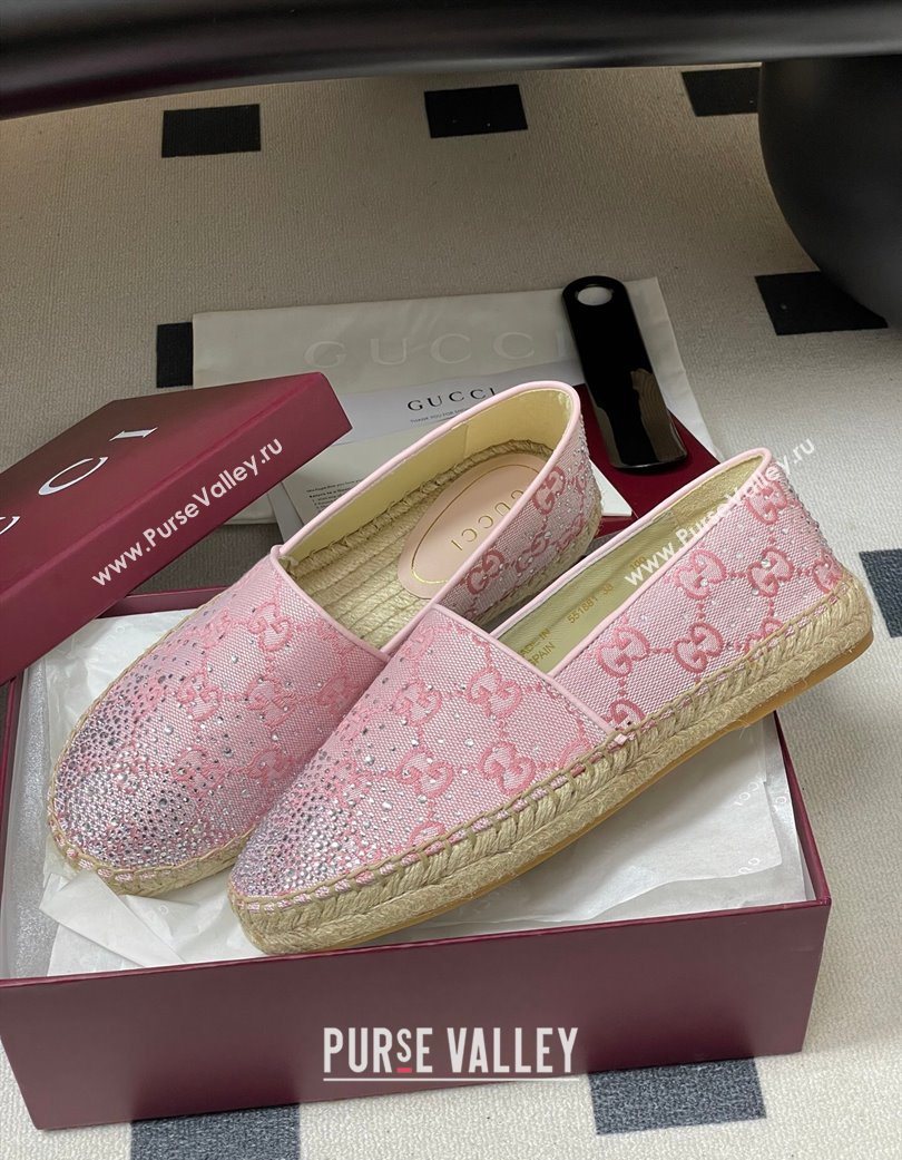 Gucci GG Canvas and Strass Flat Espadrilles Pink 2025 GG121805 (MD-251219003)