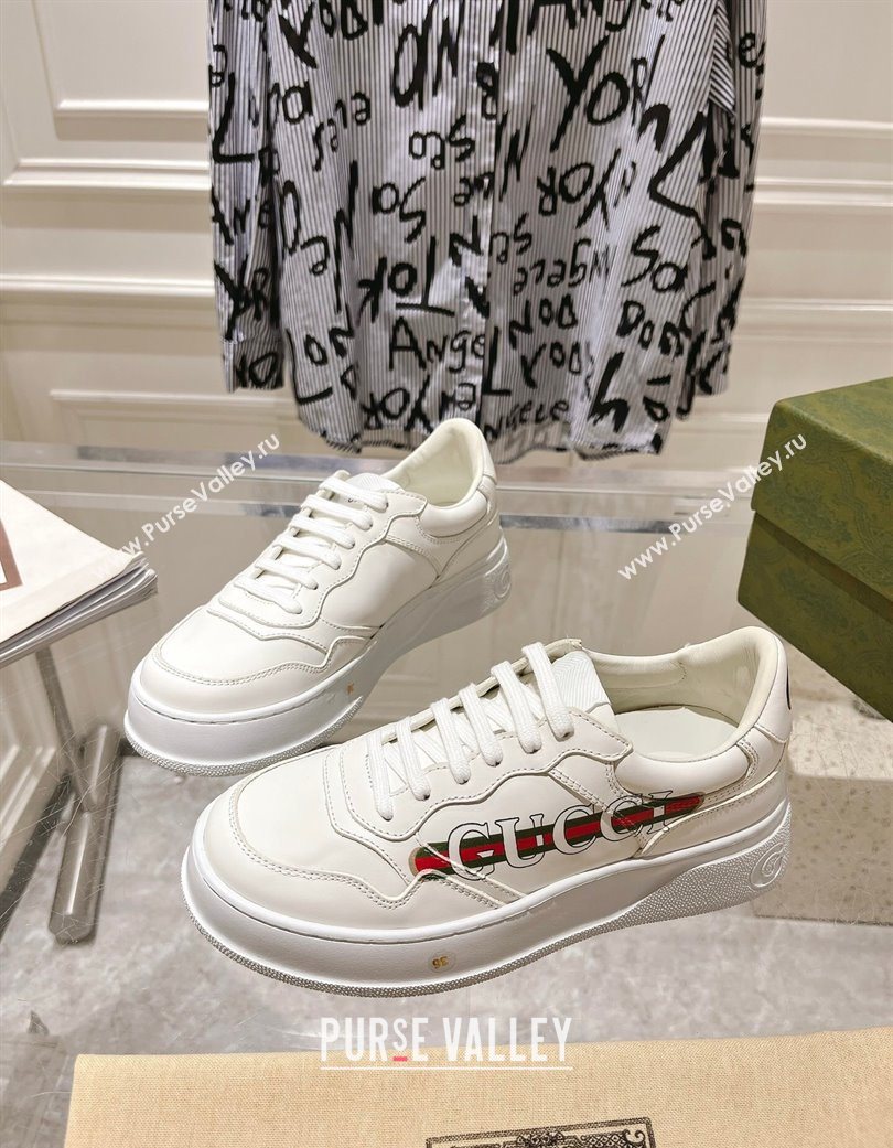 Gucci Printed Leather Platform Sneakers 4cm White/Web 2025 676092 (MD-251219026)