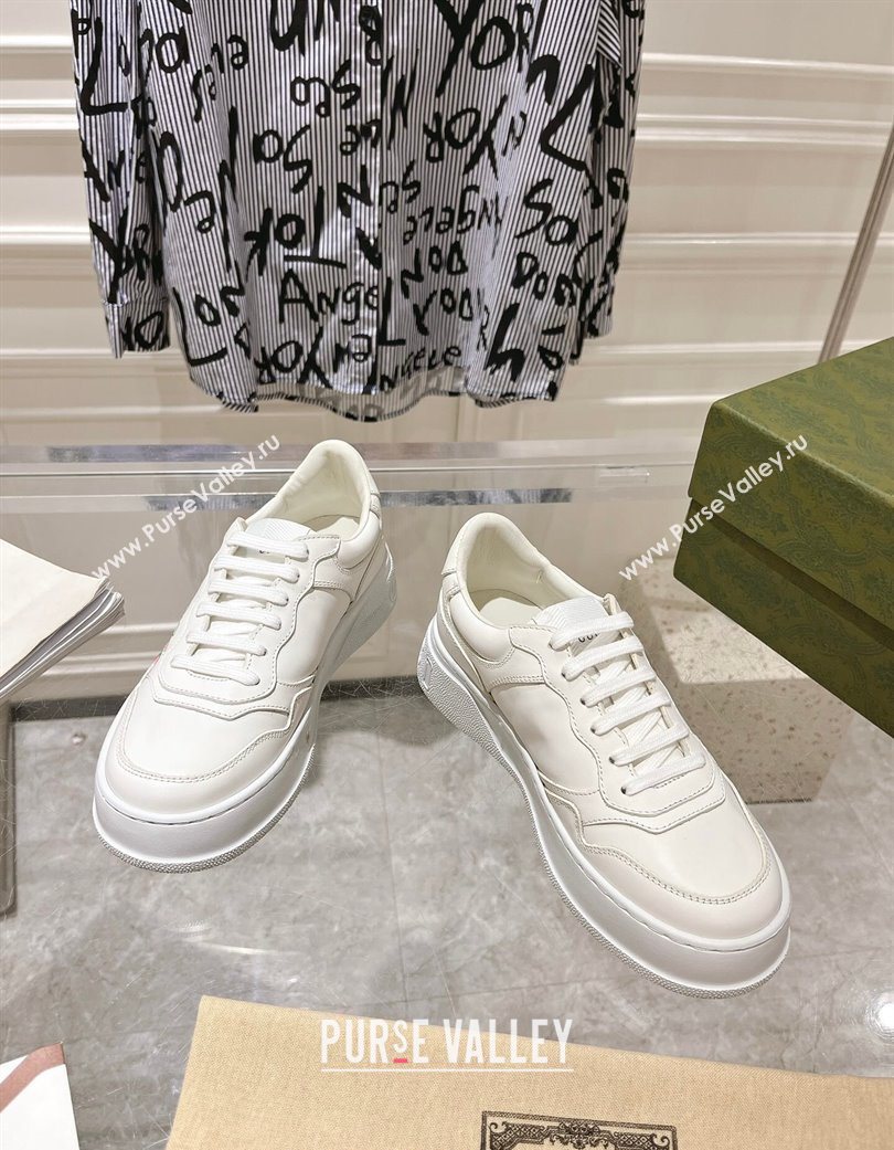 Gucci Printed Leather Platform Sneakers 4cm White/Web 2025 676092 (MD-251219026)