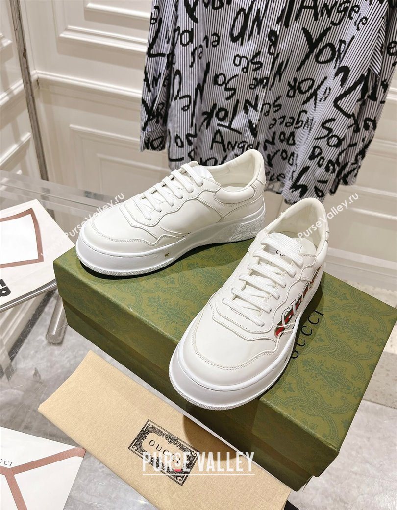 Gucci Printed Leather Platform Sneakers 4cm White/Web 2025 676092 (MD-251219026)