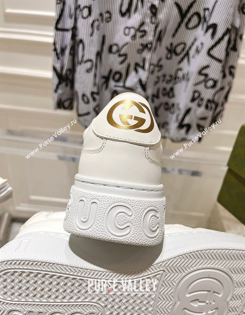 Gucci Printed Leather Platform Sneakers 4cm White/Web 2025 676092 (MD-251219026)