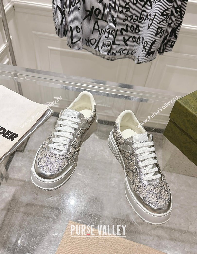 Gucci GG Canvas and Leather Platform Sneakers 4cm Grey/Silver 2025 676092 (MD-251219027)