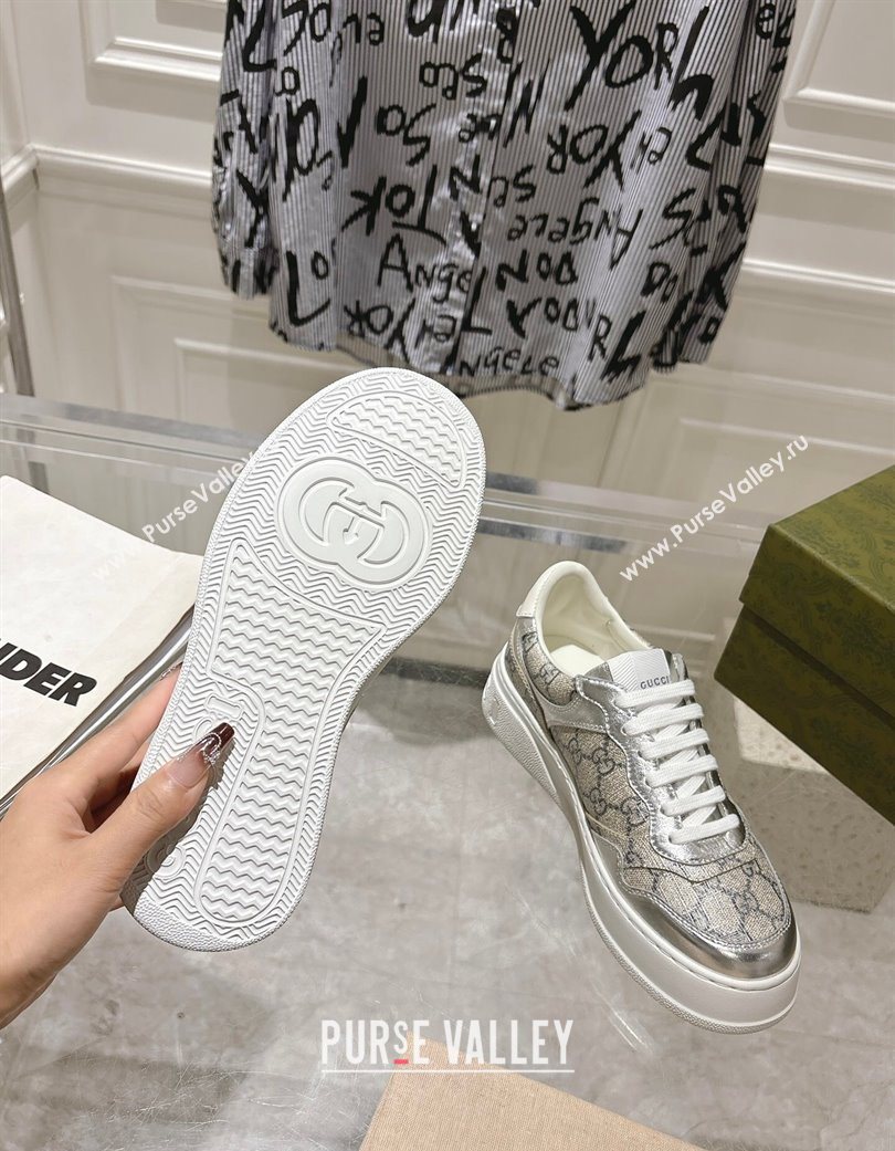 Gucci GG Canvas and Leather Platform Sneakers 4cm Grey/Silver 2025 676092 (MD-251219027)