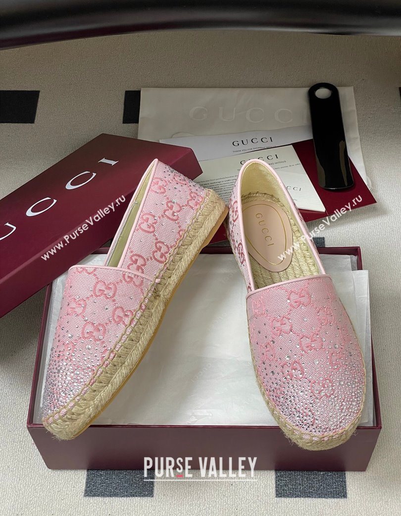 Gucci GG Canvas and Strass Flat Espadrilles Pink 2025 GG121805 (MD-251219003)
