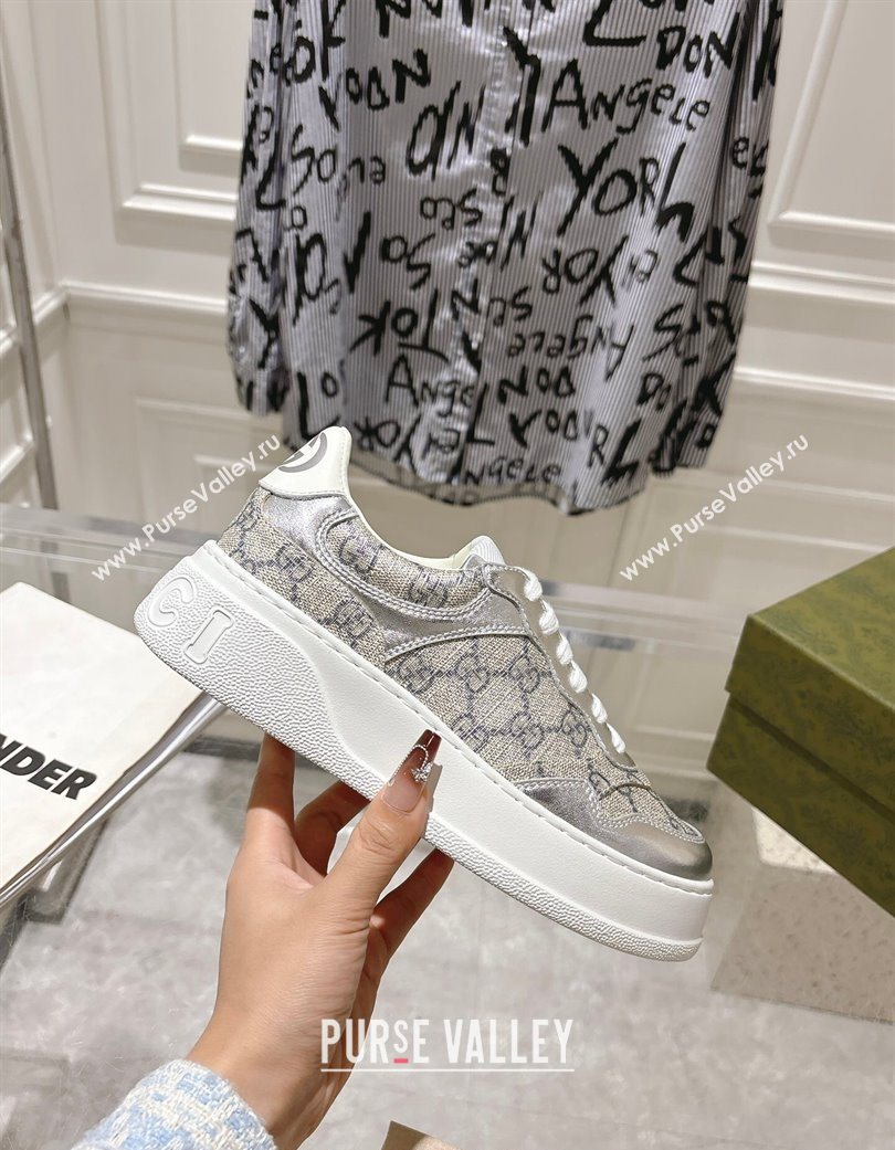 Gucci GG Canvas and Leather Platform Sneakers 4cm Grey/Silver 2025 676092 (MD-251219027)