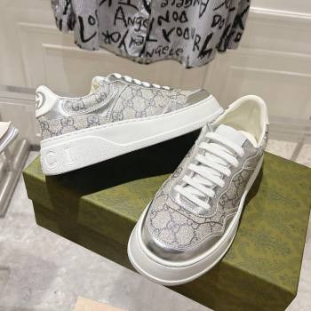 Gucci GG Canvas and Leather Platform Sneakers 4cm Grey/Silver 2025 676092 (MD-251219027)