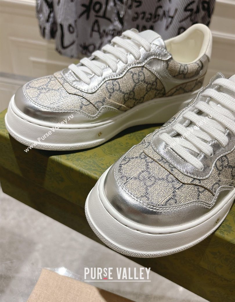 Gucci GG Canvas and Leather Platform Sneakers 4cm Grey/Silver 2025 676092 (MD-251219027)