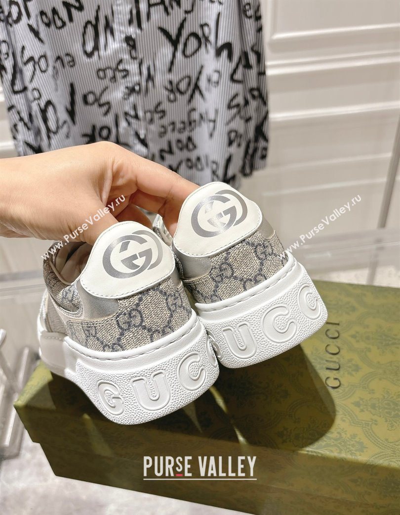 Gucci GG Canvas and Leather Platform Sneakers 4cm Grey/Silver 2025 676092 (MD-251219027)