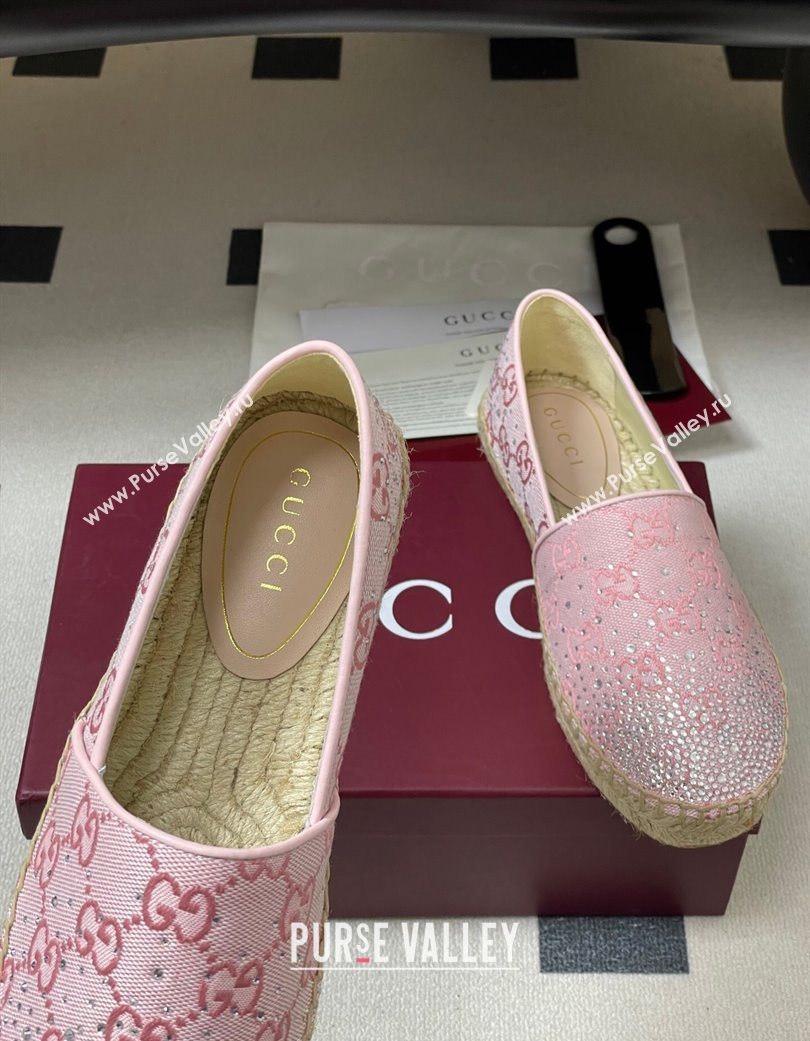 Gucci GG Canvas and Strass Flat Espadrilles Pink 2025 GG121805 (MD-251219003)