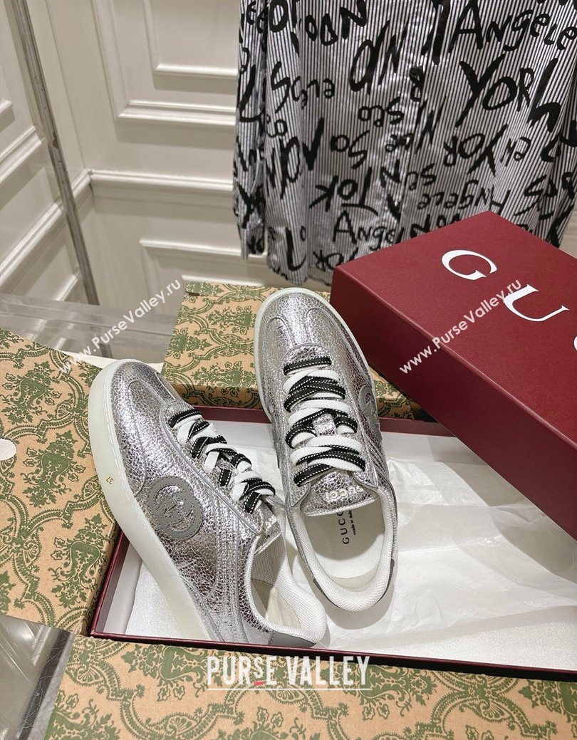 Gucci G75 Sneakers in Metallic Leather Silver 2025 857910 (MD-251219028)