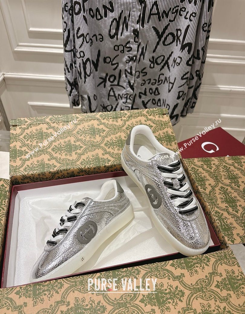 Gucci G75 Sneakers in Metallic Leather Silver 2025 857910 (MD-251219028)