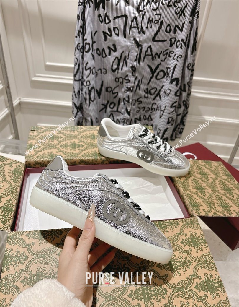 Gucci G75 Sneakers in Metallic Leather Silver 2025 857910 (MD-251219028)