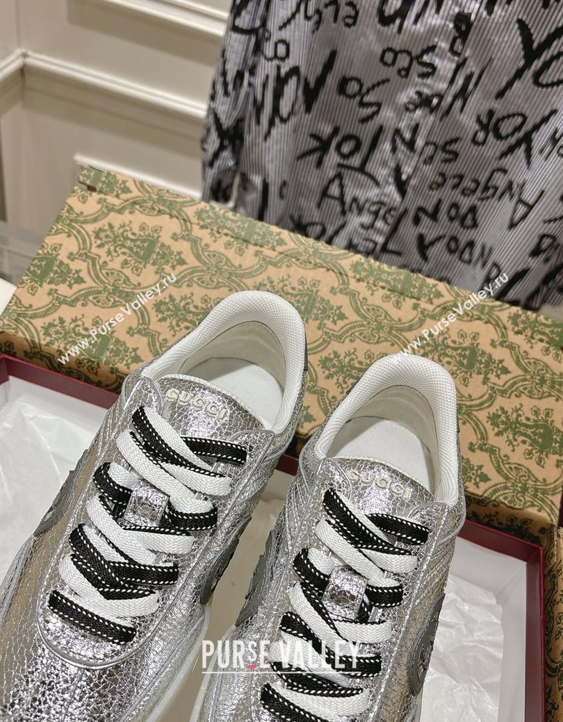 Gucci G75 Sneakers in Metallic Leather Silver 2025 857910 (MD-251219028)