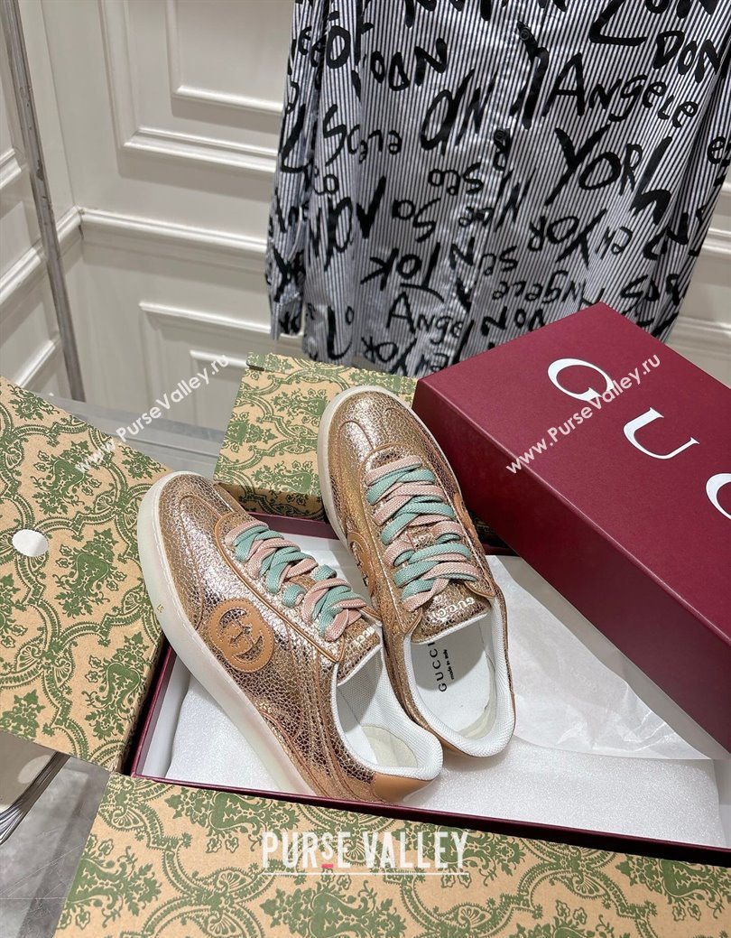 Gucci G75 Sneakers in Metallic Leather Gold 2025 857910 (MD-251219029)