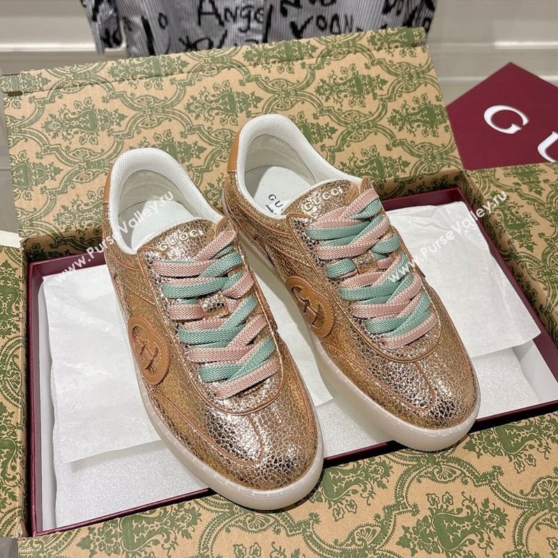 Gucci G75 Sneakers in Metallic Leather Gold 2025 857910 (MD-251219029)