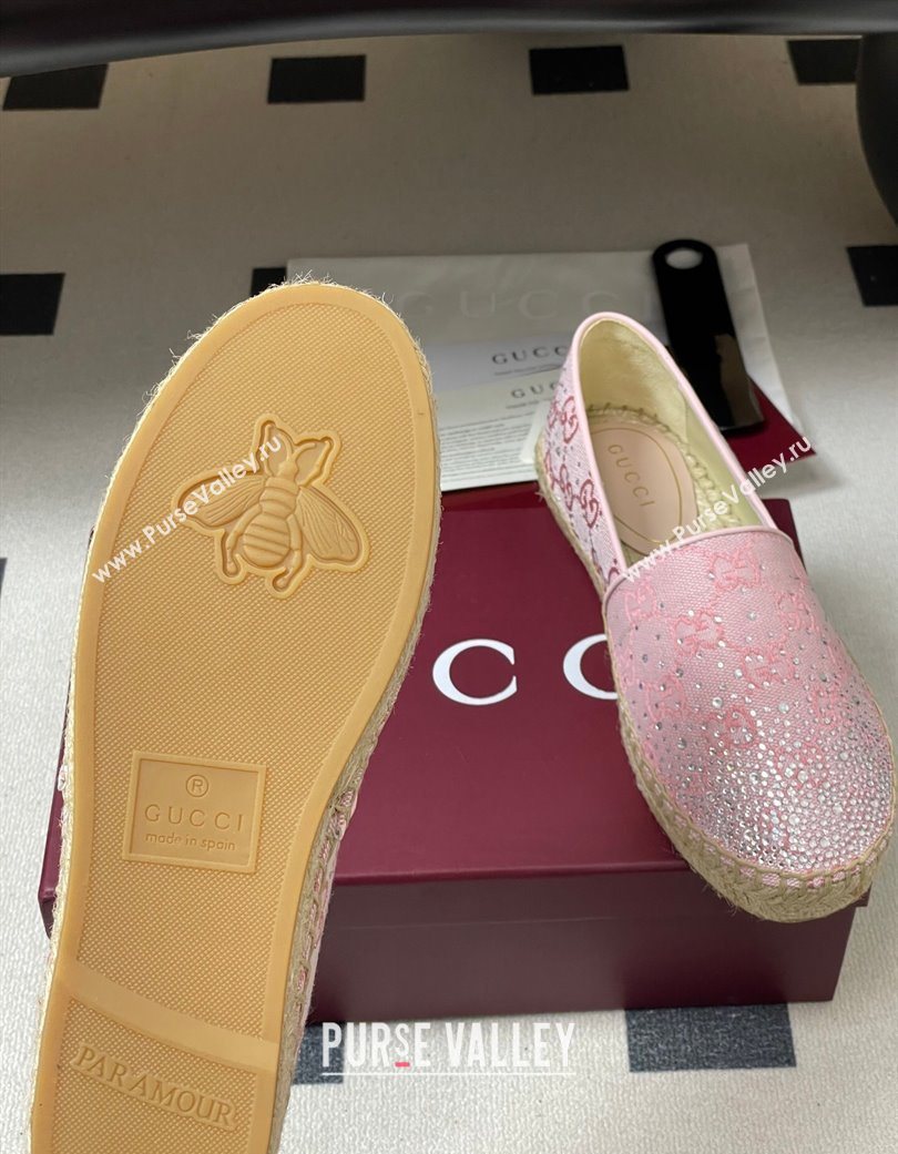 Gucci GG Canvas and Strass Flat Espadrilles Pink 2025 GG121805 (MD-251219003)