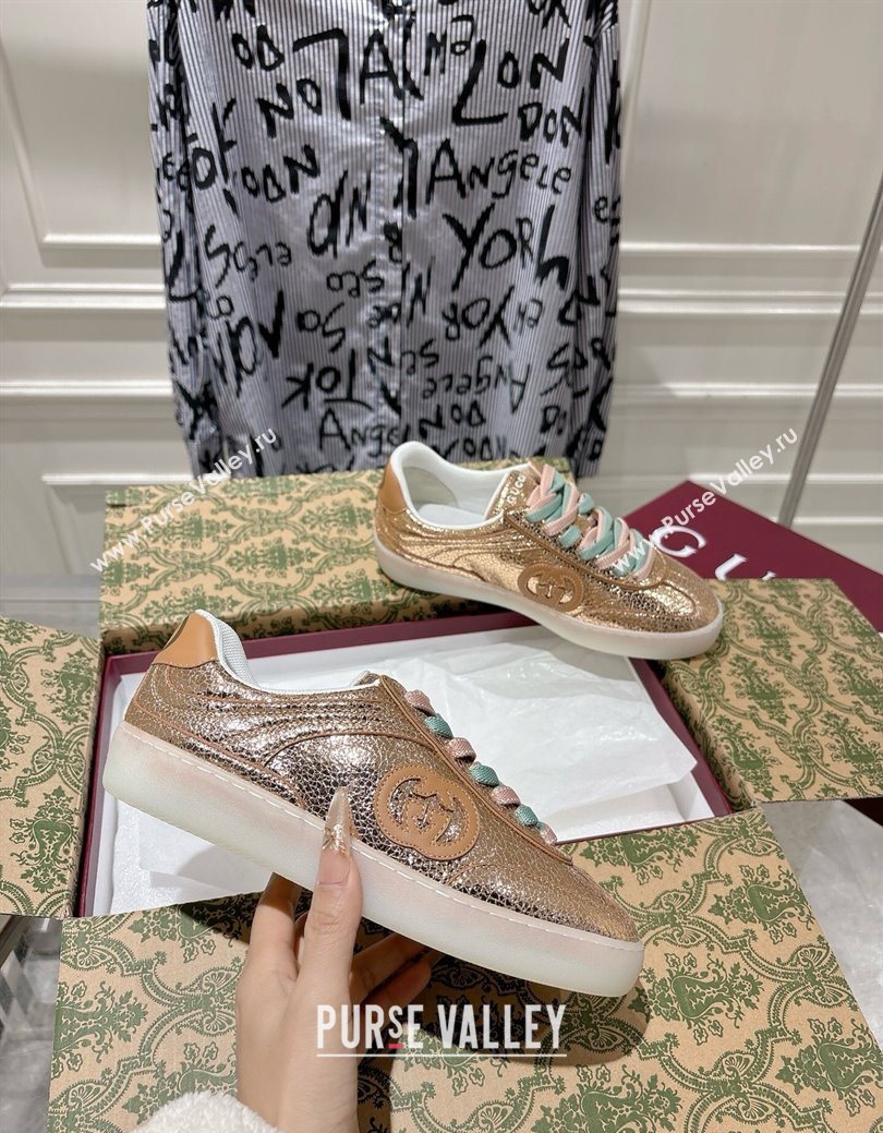 Gucci G75 Sneakers in Metallic Leather Gold 2025 857910 (MD-251219029)
