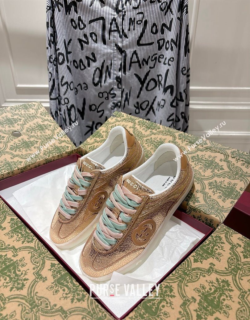 Gucci G75 Sneakers in Metallic Leather Gold 2025 857910 (MD-251219029)