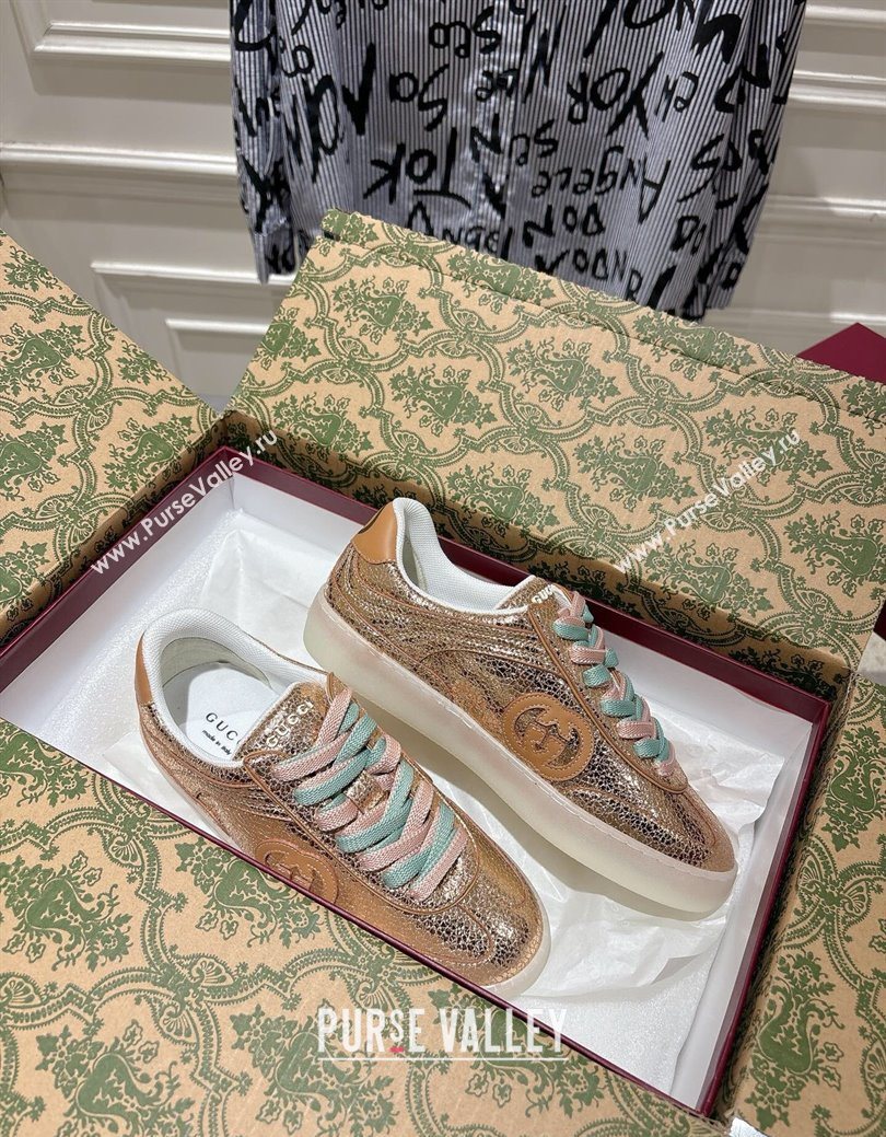 Gucci G75 Sneakers in Metallic Leather Gold 2025 857910 (MD-251219029)