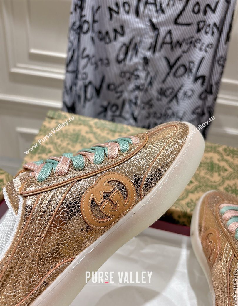 Gucci G75 Sneakers in Metallic Leather Gold 2025 857910 (MD-251219029)