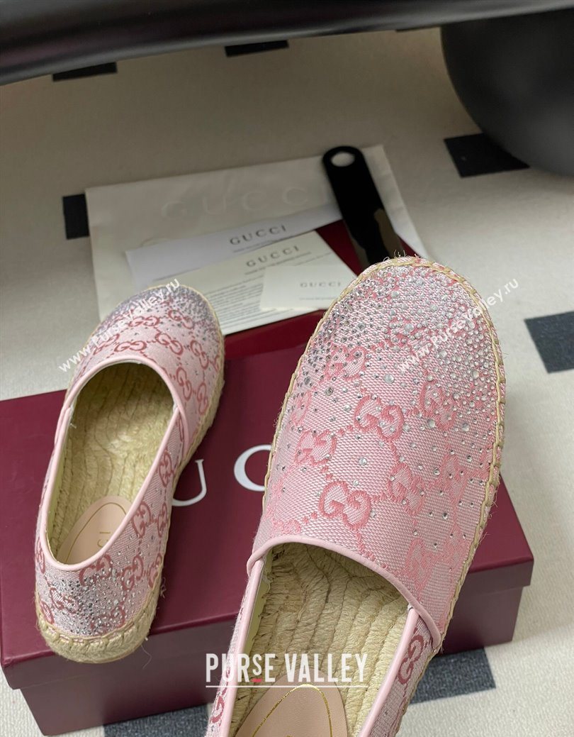 Gucci GG Canvas and Strass Flat Espadrilles Pink 2025 GG121805 (MD-251219003)