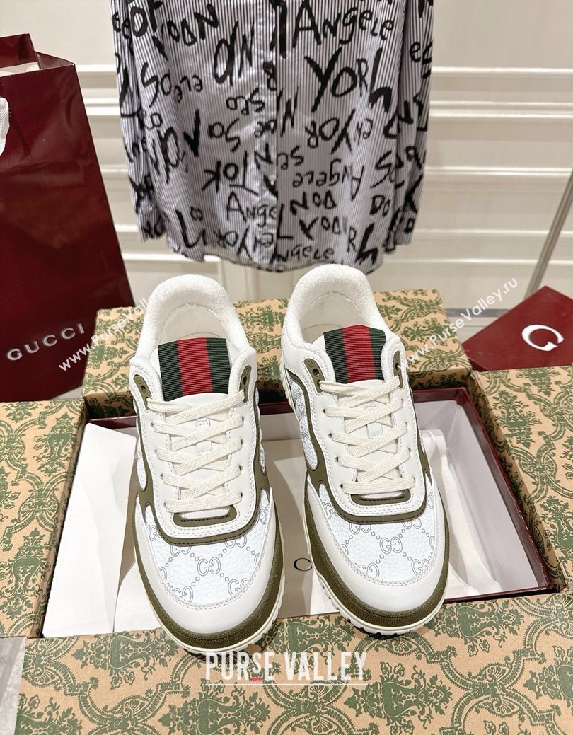 Gucci Re-Web Sneakers 4cm in GG Leather White/Forest Green 2025 785452 (MD-251219031)