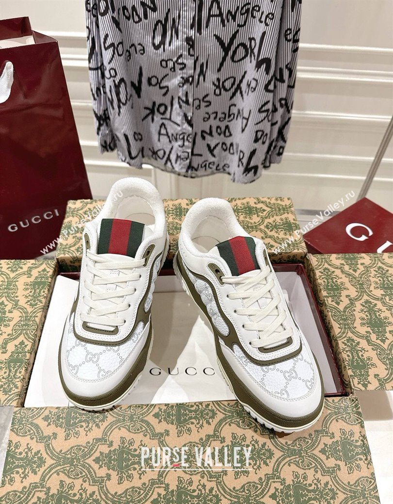 Gucci Re-Web Sneakers 4cm in GG Leather White/Forest Green 2025 785452 (MD-251219031)