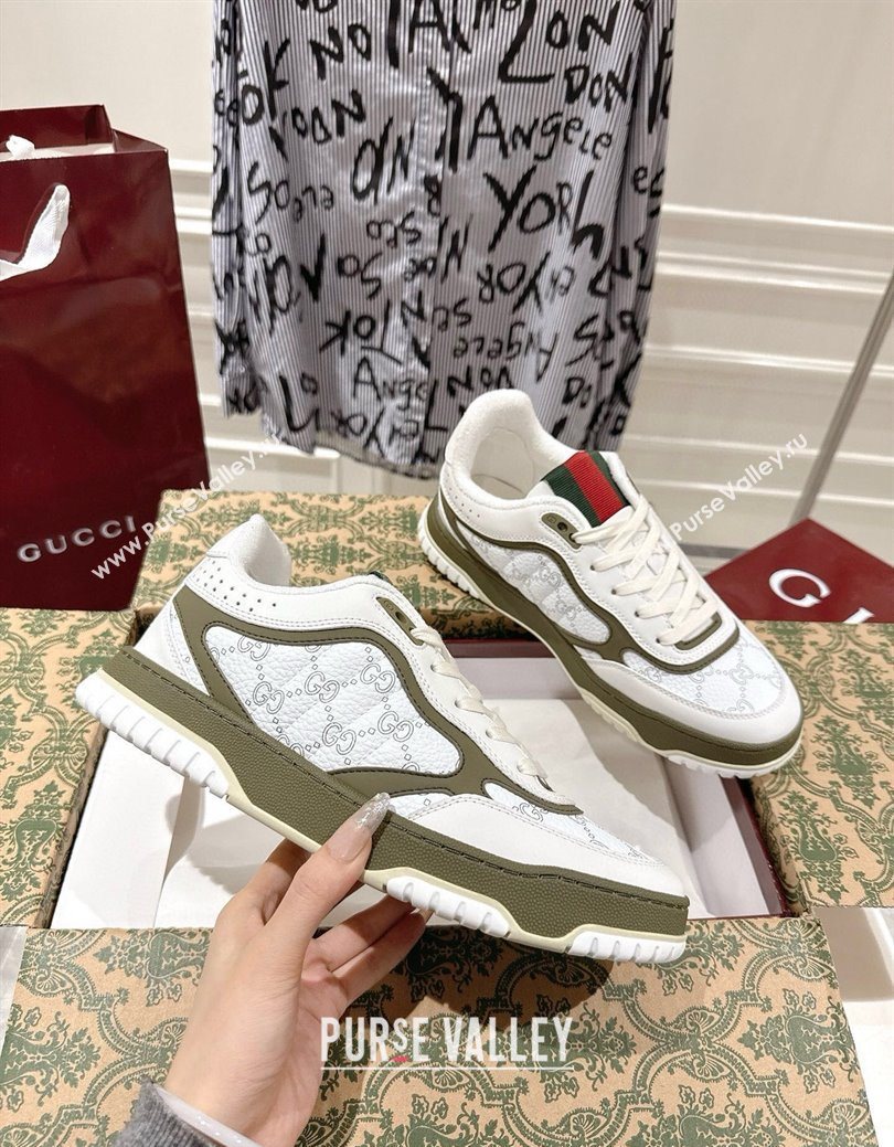 Gucci Re-Web Sneakers 4cm in GG Leather White/Forest Green 2025 785452 (MD-251219031)