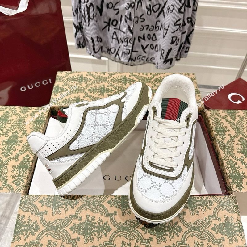 Gucci Re-Web Sneakers 4cm in GG Leather White/Forest Green 2025 785452 (MD-251219031)