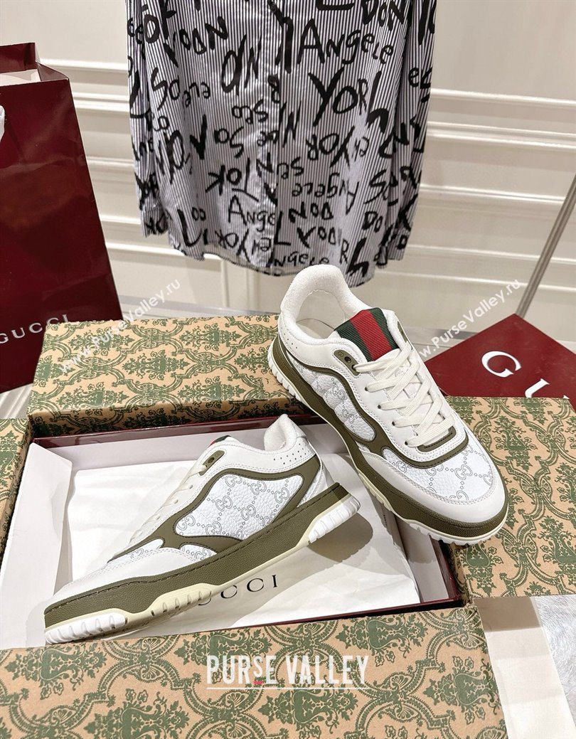 Gucci Re-Web Sneakers 4cm in GG Leather White/Forest Green 2025 785452 (MD-251219031)
