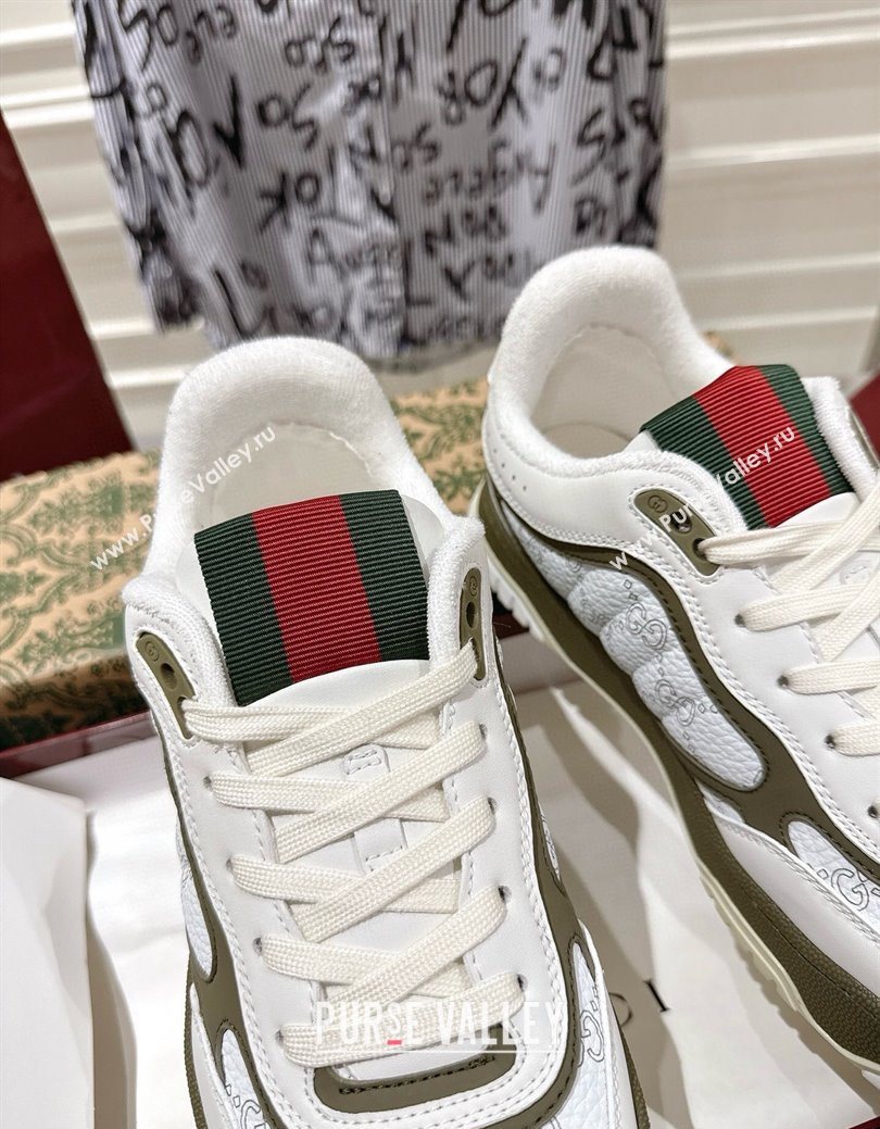 Gucci Re-Web Sneakers 4cm in GG Leather White/Forest Green 2025 785452 (MD-251219031)